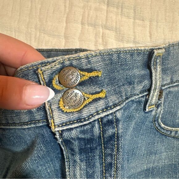 Vintage 90s Abercrombie & Fitch Denim Mini Skirt Dark Wash Raw Hem Sz 10 Y2K - Picture 5 of 9
